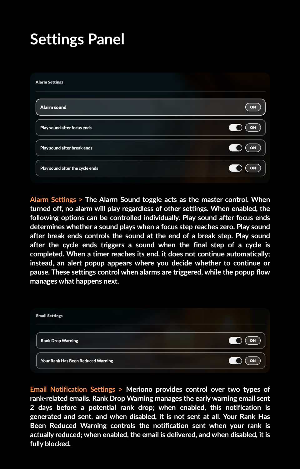Settings Panel guide